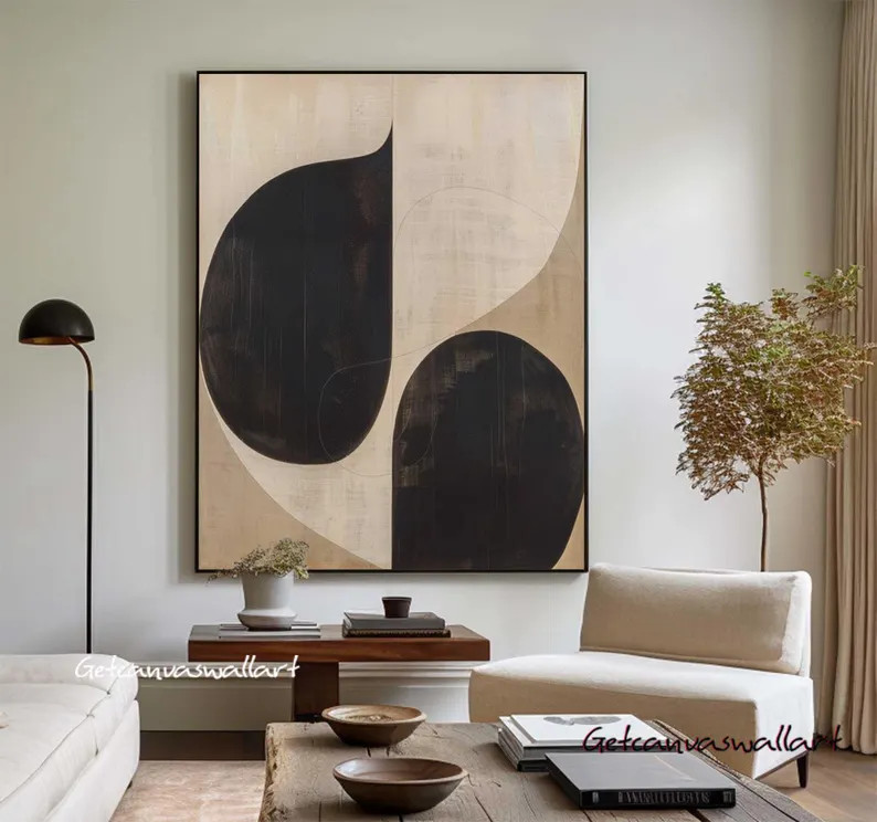 Wabi Sabi Wall Art Beige Texture Canvas Art Beige Black Minimalist Painting Neutral Texture Paint... | Etsy (US)