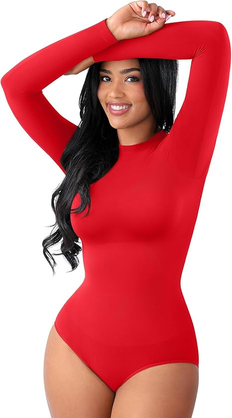 FeelinGirl Shapewear Bodysuit Compression Body Suits Women's Bodysuits High Neck Long Sleeve Plus... | Amazon (US)