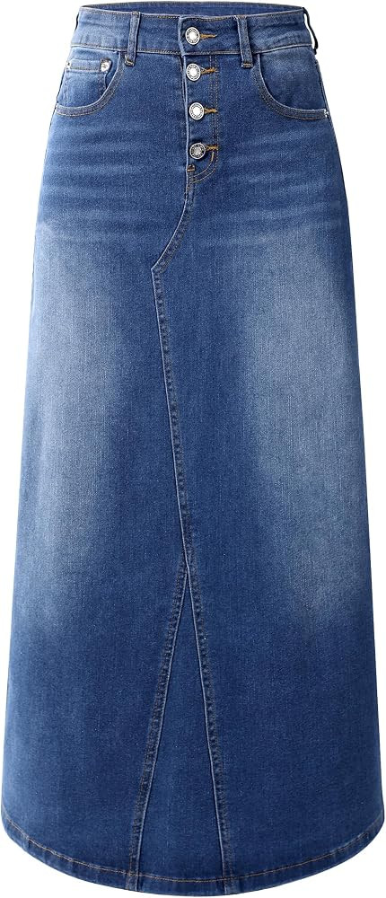 Womens Long Denim Skirt Casual A-Line Stretch Jean Skirt for Women High Waisted Vintage Denim Max... | Amazon (US)