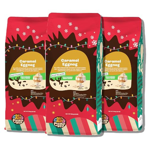 Crazy Cups Flavored Ground Decaf Eggnog Coffee, Decaffeinated Caramel Eggnog Coffee in 10 oz Bag, For Brewing Flavored Hot or Iced Coffee, (Pack of 3) | Amazon (US)