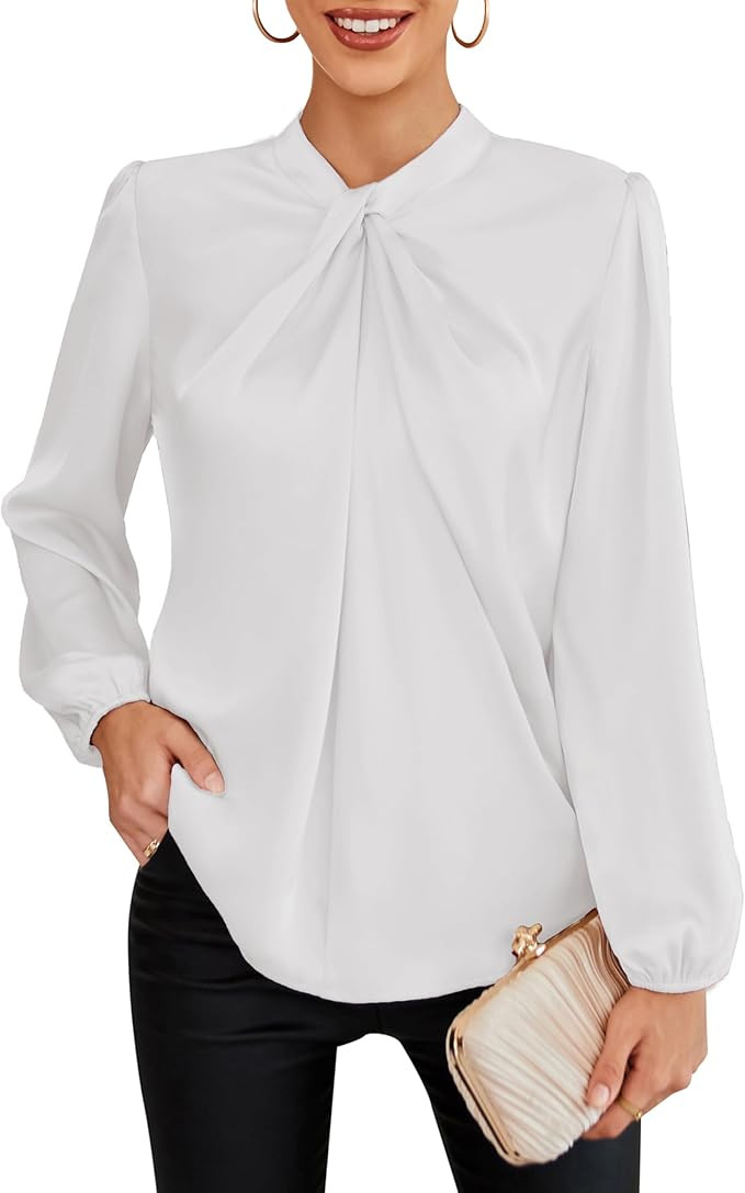 GRACE KARIN Women's Long Sleeve Satin Blouse,Mock Neck Work Silk Shirts,Dressy Tops for Business ... | Amazon (US)