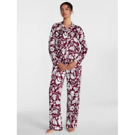 Joyspun Women’s Stretch Satin Sleep Top and Pants, 2-Piece Set, Sizes XS to 3X | Walmart (US)
