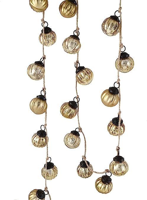 Serene Spaces Living Mini Gold Ribbed Mercury Glass-Finish Ornament Garland, Shiny Glass Ball Str... | Amazon (US)
