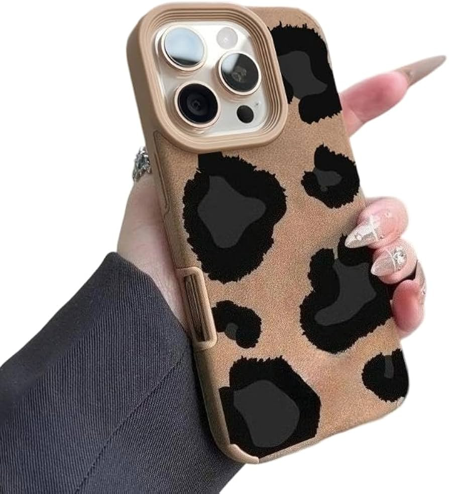 Luxury Faux Lambskin Phone Case in Cow Leopard Print, Matte Finish Shockproof Cover with Full Cam... | Amazon (US)