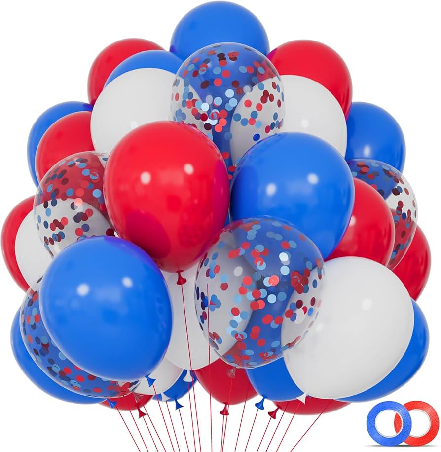 Red White Blue Latex Balloons 68 Pack, 12 Inch Patriotic Balloons with Confetti, Party Decoration... | Amazon (US)