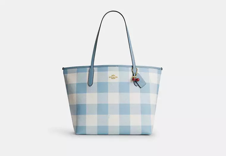 City Tote Bag With Gingham Print And Charm | Coach (US)