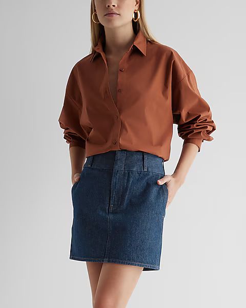 High Waisted Rinse Tailored Mini Denim Skirt | Express