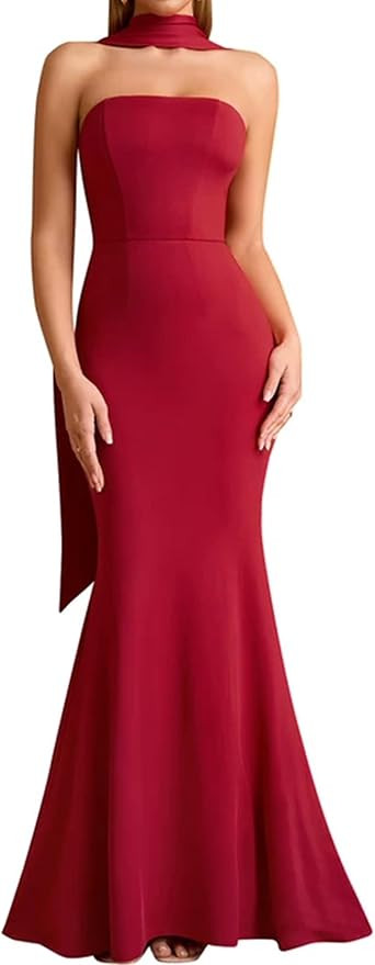 Auraxe 2025 Women's Bodycon Formal Maxi Dresses Elegant Tube Summer Wedding Guest Cocktail Party ... | Amazon (US)