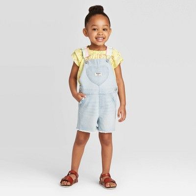OshKosh B'gosh Toddler Girls' Heart Pocket Shortall - Light Blue | Target