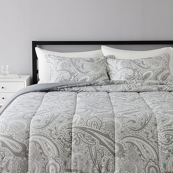 Amazon Basics Reversible Comforter Set, King, Grey Paisley, Microfiber, Ultra-Soft | Amazon (US)