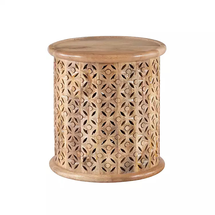 Natural Wood Carved Diamonds Accent Table | Kirkland's Home