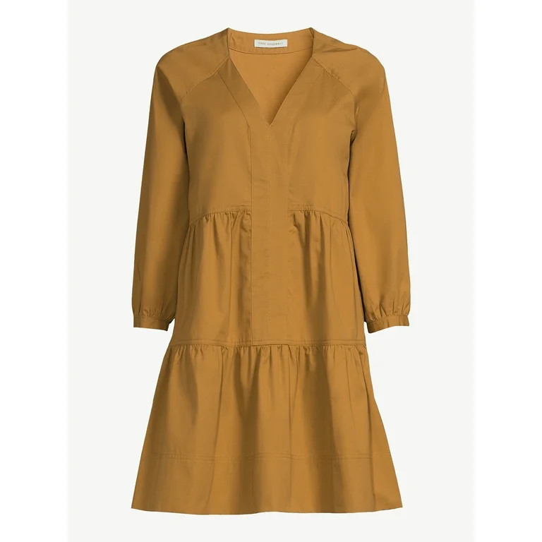 Free Assembly Women's Tiered Mini Dress with Long Sleeves, Sizes XS-XXL | Walmart (US)
