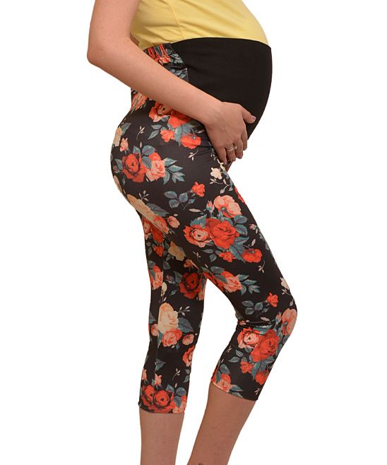 Red & Black Floral Over-Belly Maternity Leggings | zulily