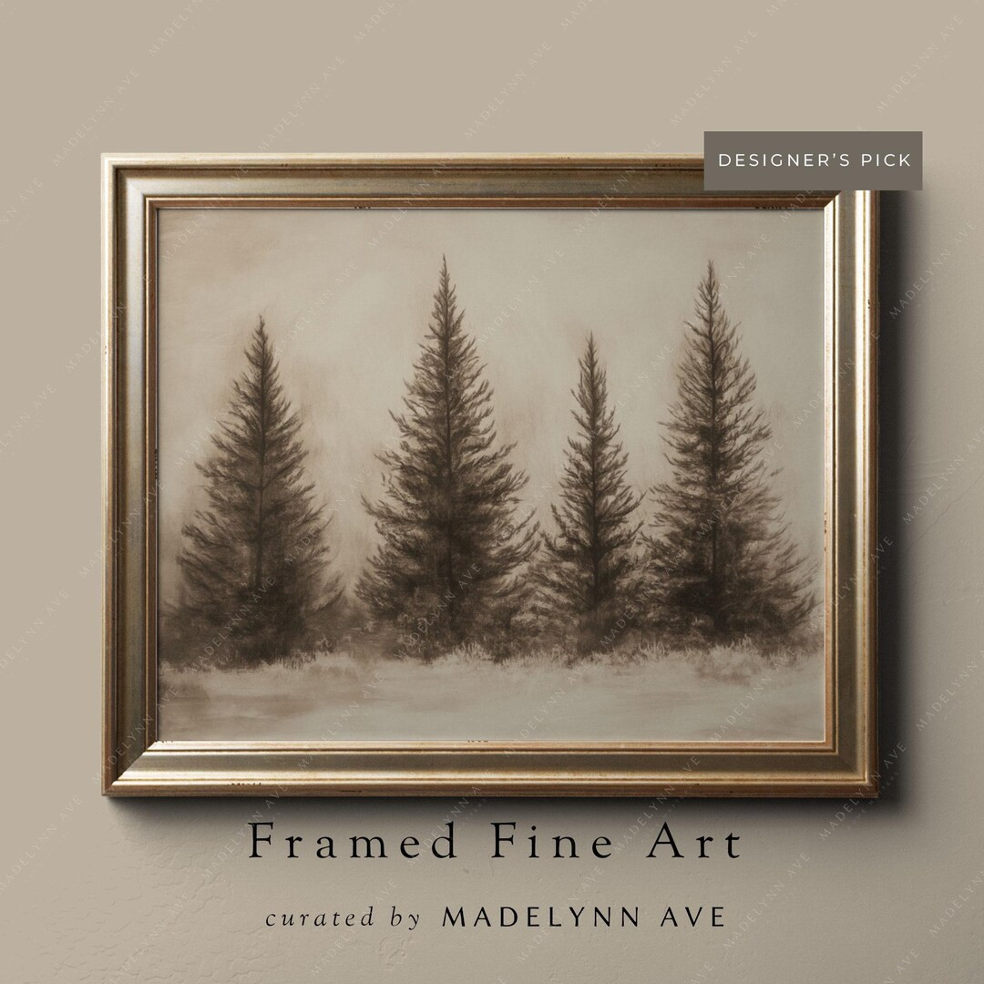 Vintage Winter Trees Art Print Framed & Unframed Rustic Evergreen Trees Wall Art Antique Style Fo... | Etsy (US)