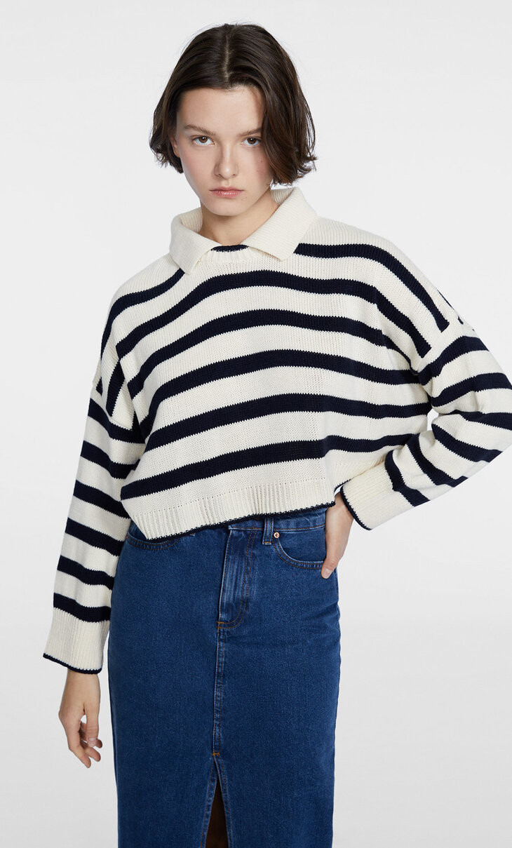 Pull feutré à col polo - Mode femme | Stradivarius France | Stradivarius (FR)