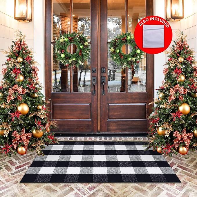 All Prime Buffalo Plaid Rug - Extra Large 28" x 43" Pure Black and White Rug for Indoor & Outdoor... | Amazon (US)