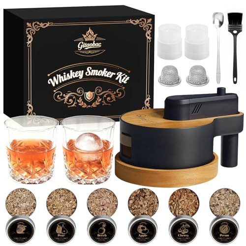 Whiskey Smoker Kit with Built-in Lighter, 6 Flavors Wood Chips, 2 Glasses, 2 Ice Ball Molds, Old Fashioned Drink Smoker Kit, Christmas Birthday Bourbon Gifts for Men, Dad, Husband (NO Butane) | Amazon (US)
