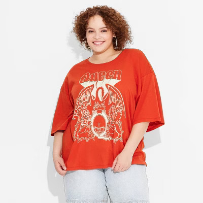 Women's Queen Rock Oversized Short Sleeve Graphic T-Shirt - Red 2X | Target