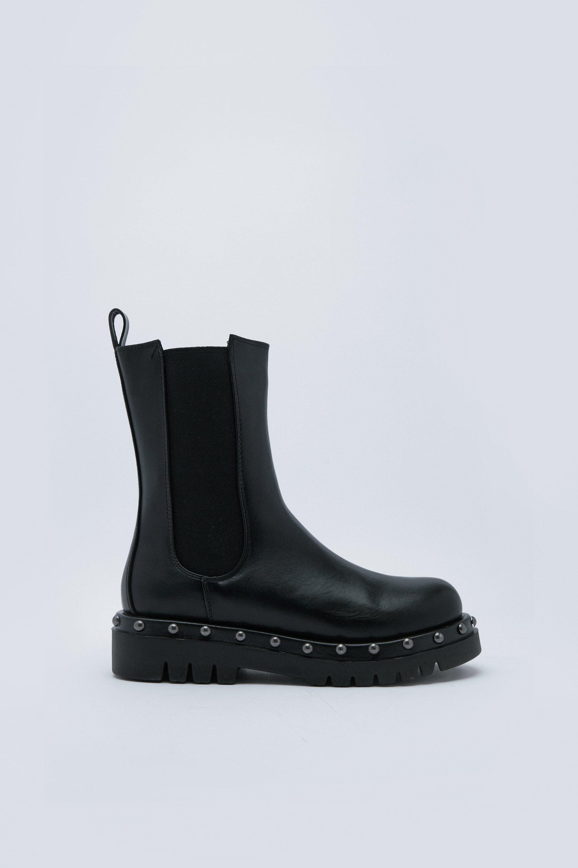 Faux Leather Studded Pull On Chelsea Boots | Nasty Gal UK (+IE)