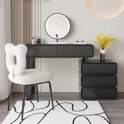 Modern Minimalist Black Solid Wood Extendable Vanity Table | Wayfair North America