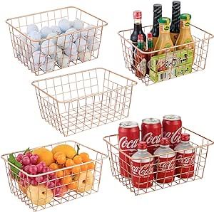 JUNCHU CHERRY Pantry Organization and Storage 5 Pack , Wire Storage Baskets for Kitchen, Laundry,... | Amazon (US)