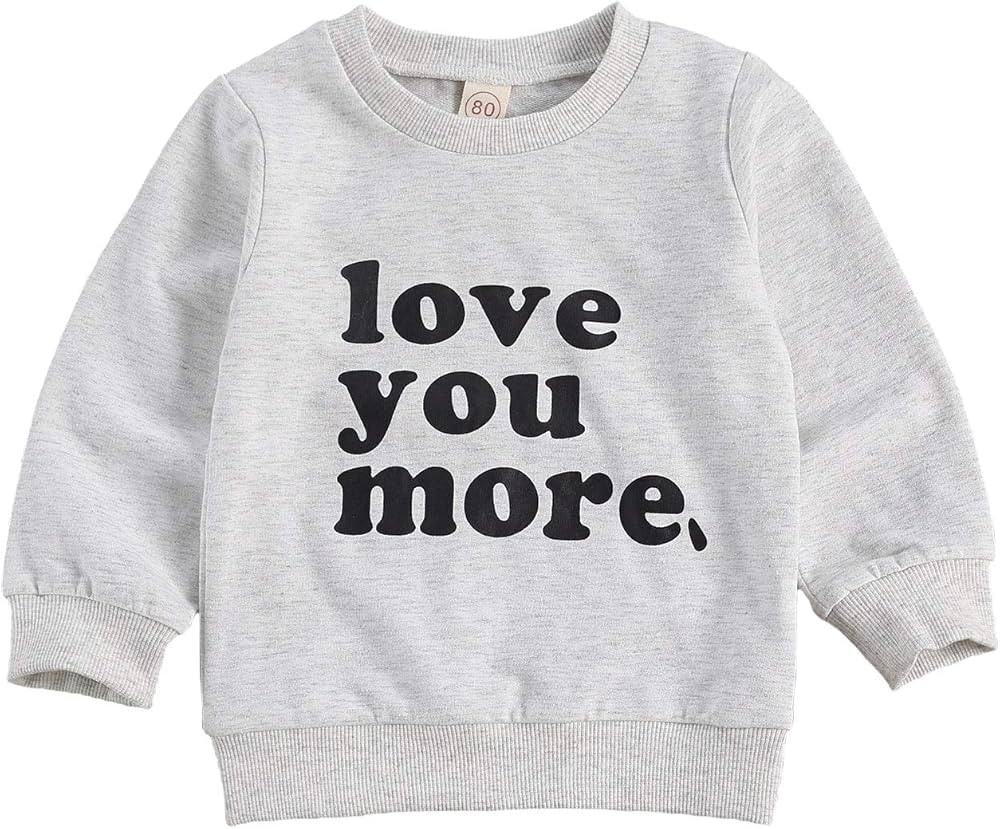 Toddler Baby Boy Girl Valentine 's Day Sweatshirt Love You More Pullover Tops Casual Unisex Baby Clo | Amazon (US)