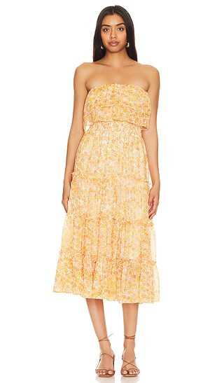 Strapless Ruffle Maxi Dress in Russett | Revolve Clothing (Global)