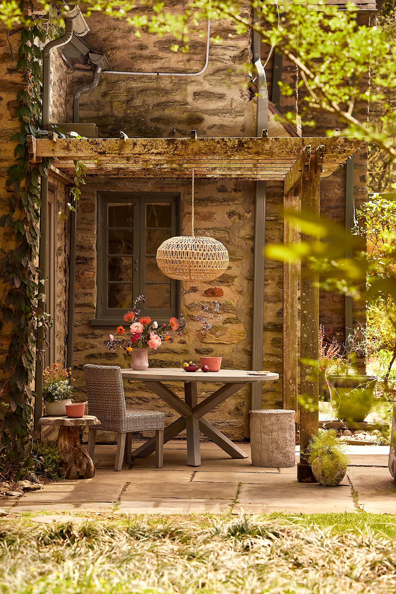 Cross Leg Teak Round Dining Table | Anthropologie (US)