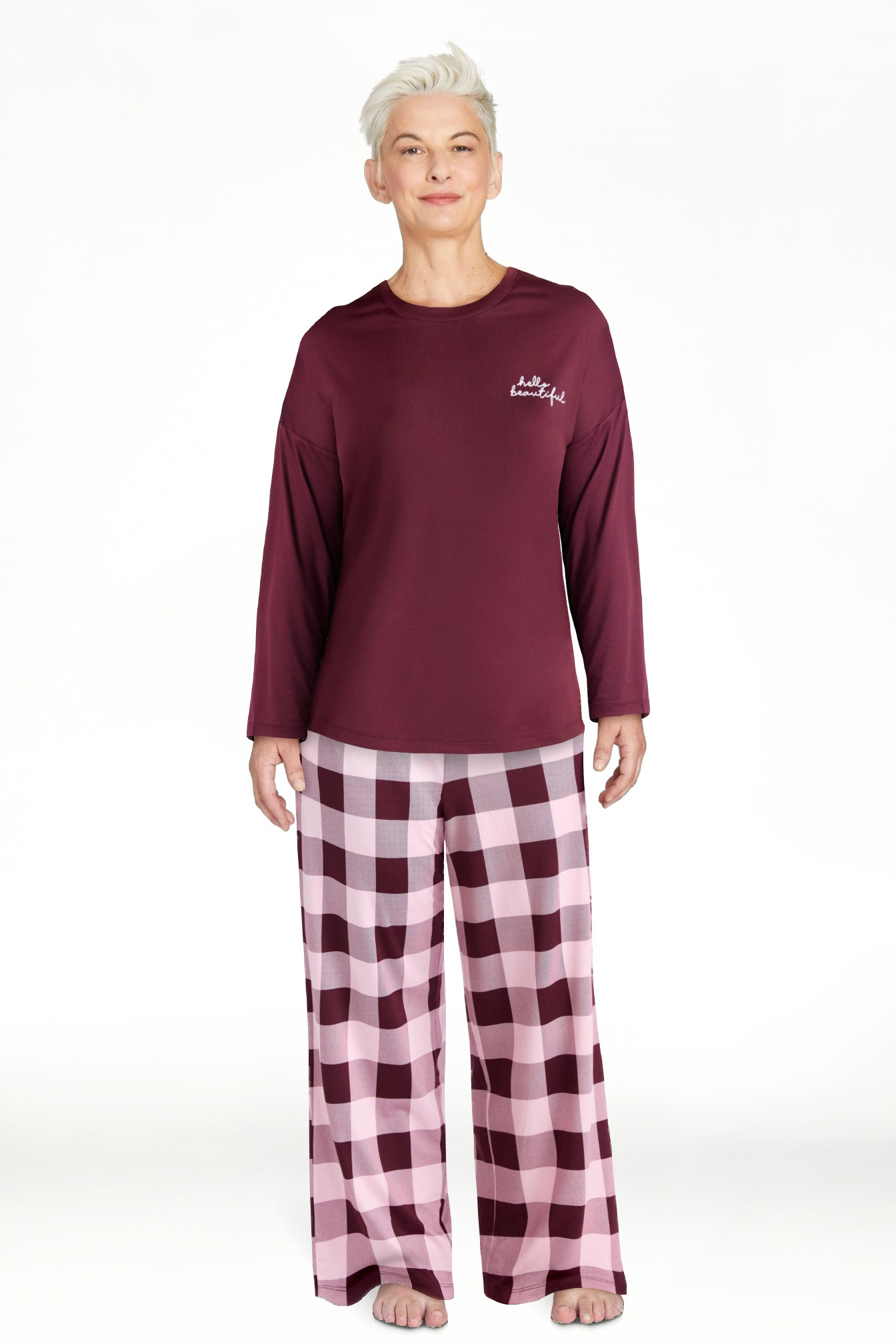 Joyspun Women's Dreamy Soft Collection Long Sleeve Sleep Top and Straight Leg Pants Pajama Set, 2... | Walmart (US)
