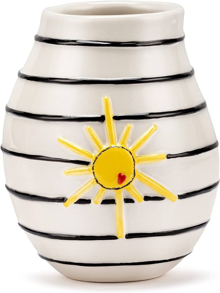 DEMDACO Black and White Stripe Yellow Sun 4 x 5 Stoneware Mini Decorative Vase | Amazon (US)