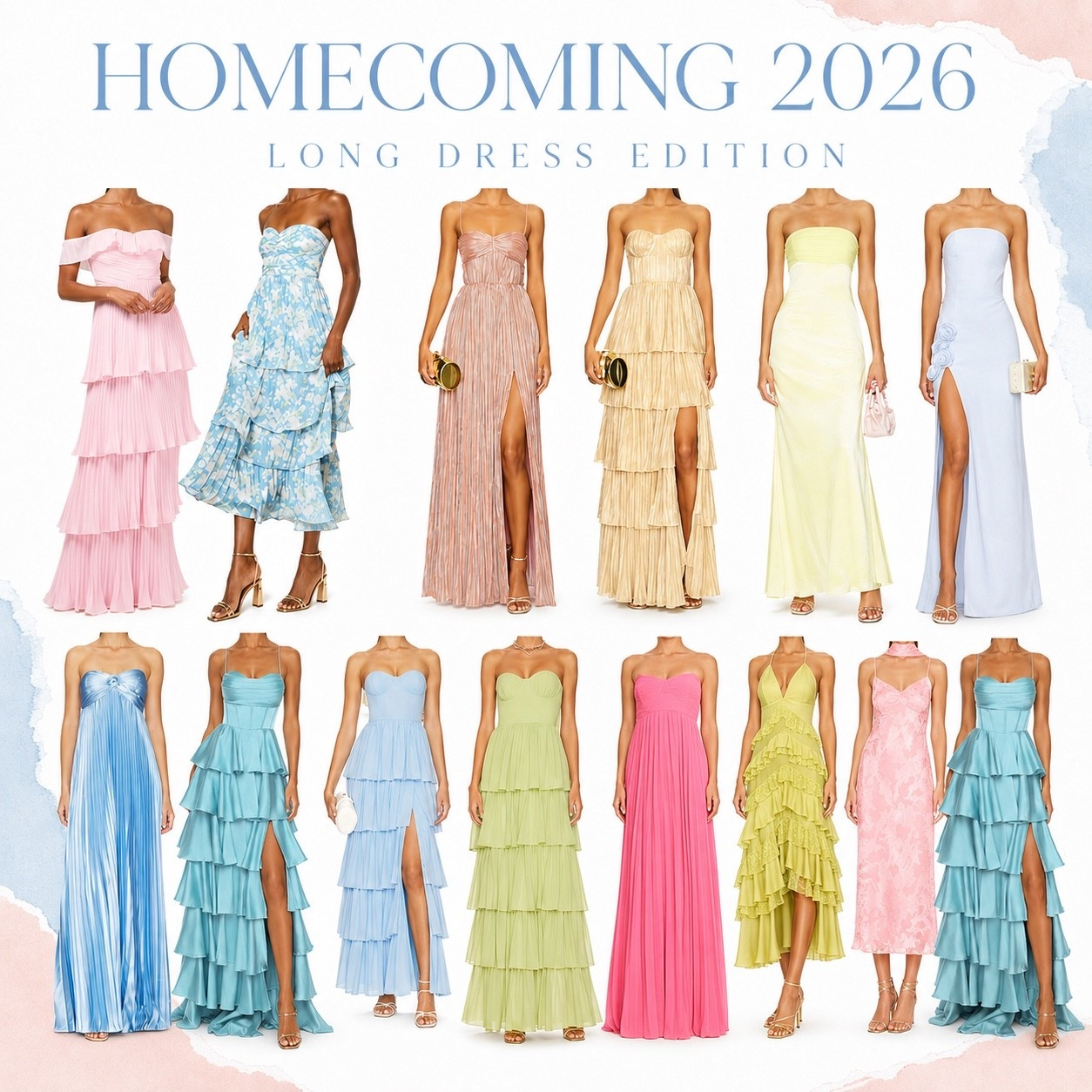 I'm not mad that schools are starting to require long dresses for homecoming!  I've seen so many of these in person and love these silhouettes.  Most of these come in other colors.