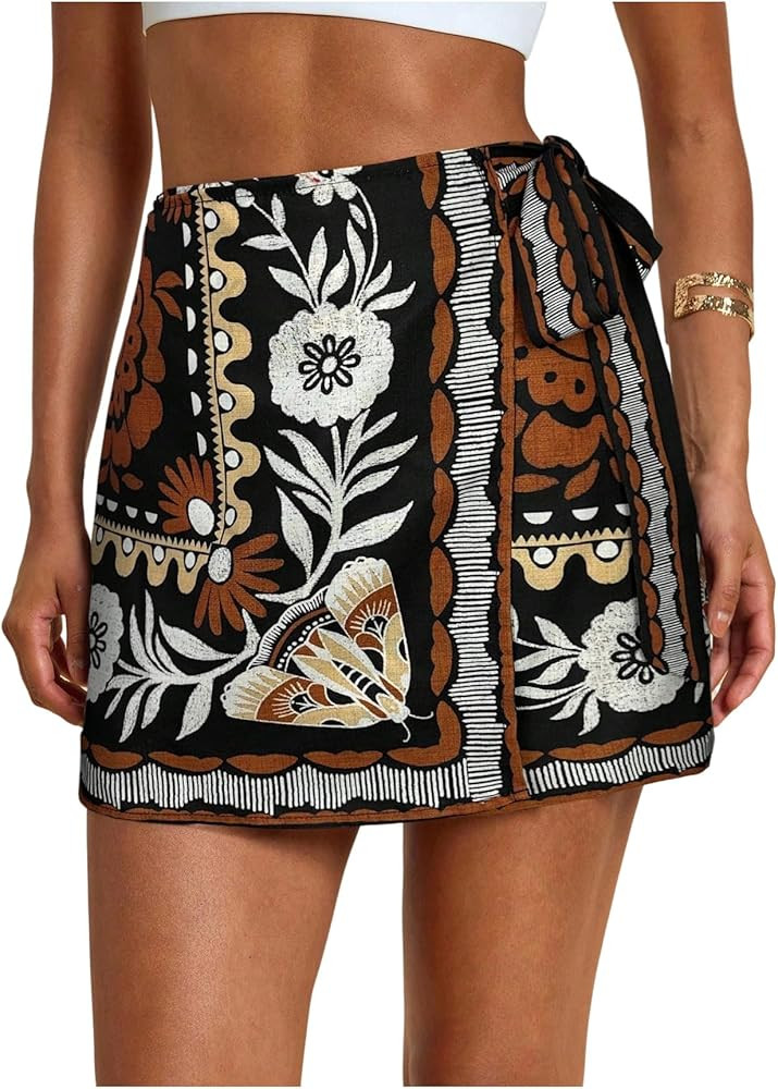 Women's Summer Boho Wrap Mini Skirt Beach Vacation Short Skirts | Amazon (US)