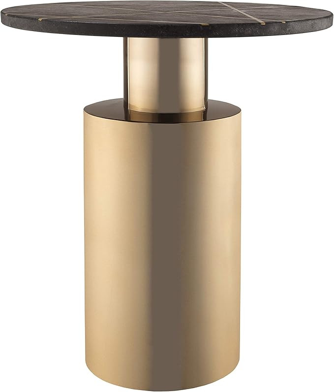 TOV Furniture Terzo Modern Marble Round Side Table with Gold Base, 16.1", Black | Amazon (US)