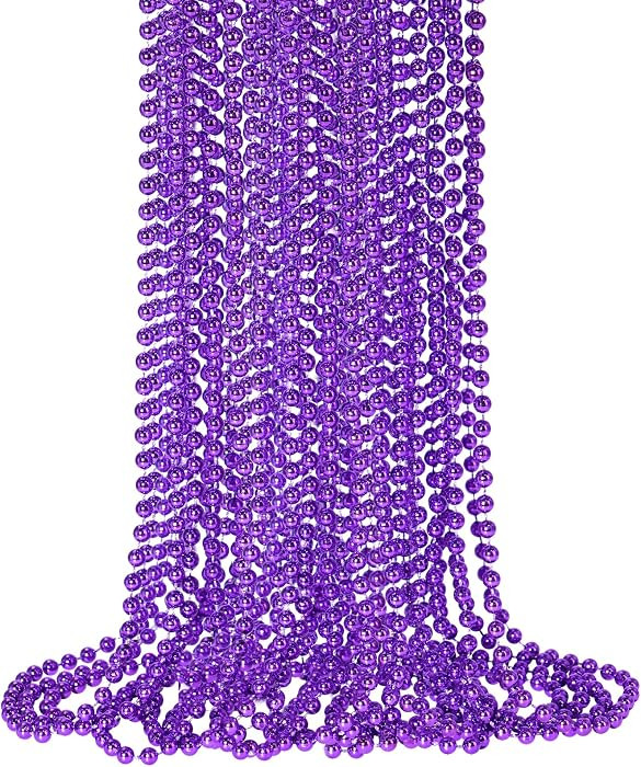SHAOQINLIN 12 PCS Purple Mardi Gras Beads, Purple Beads Necklaces 33" Metallic Beaded Costume Nec... | Amazon (US)