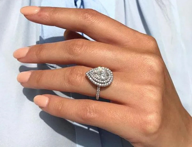 2 CT Pear Cut Moissanite Engagement Ring / Moissanite 925 silver Ring / 14K Gold wedding ring/Pea... | Etsy (US)