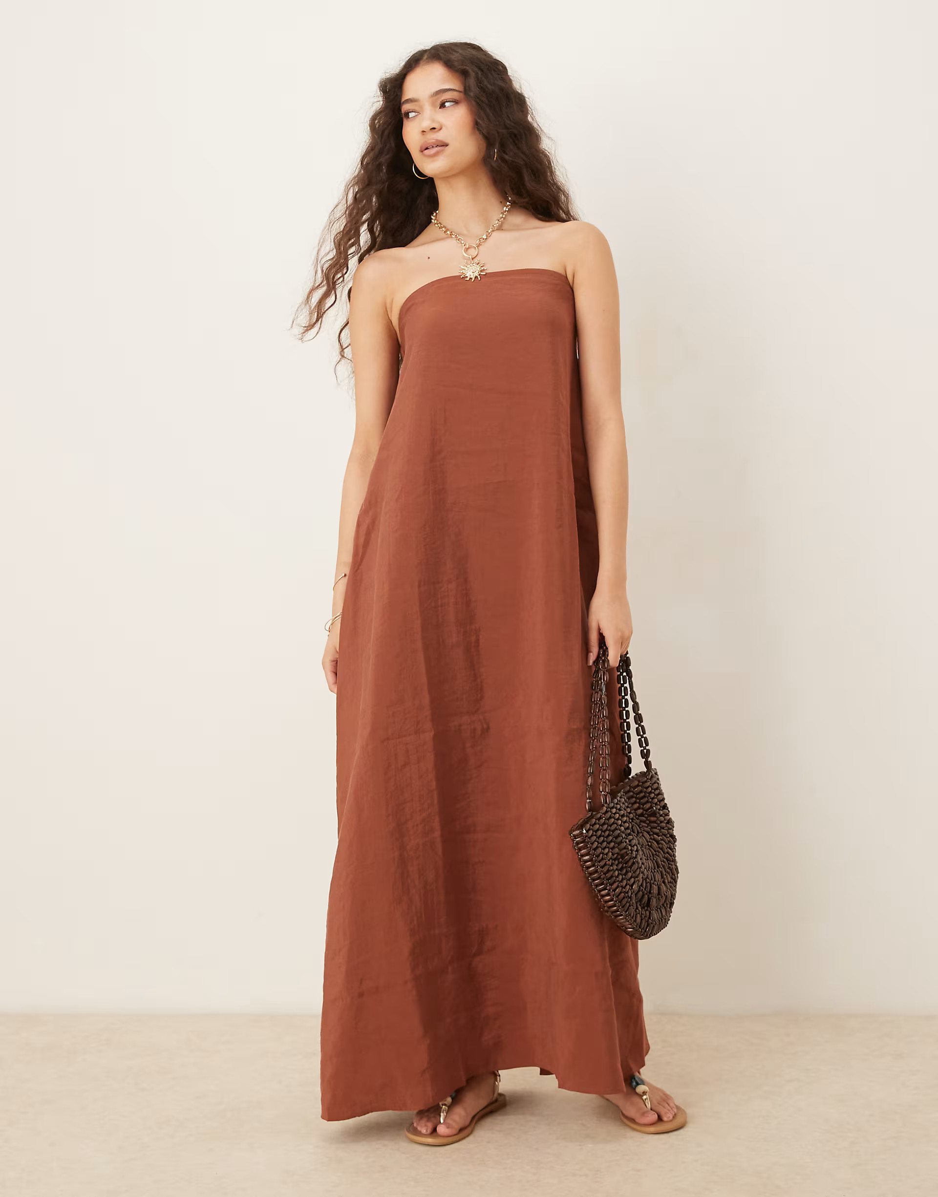 ASOS DESIGN cupro bandeau maxi dress in chocolate | ASOS (Global)