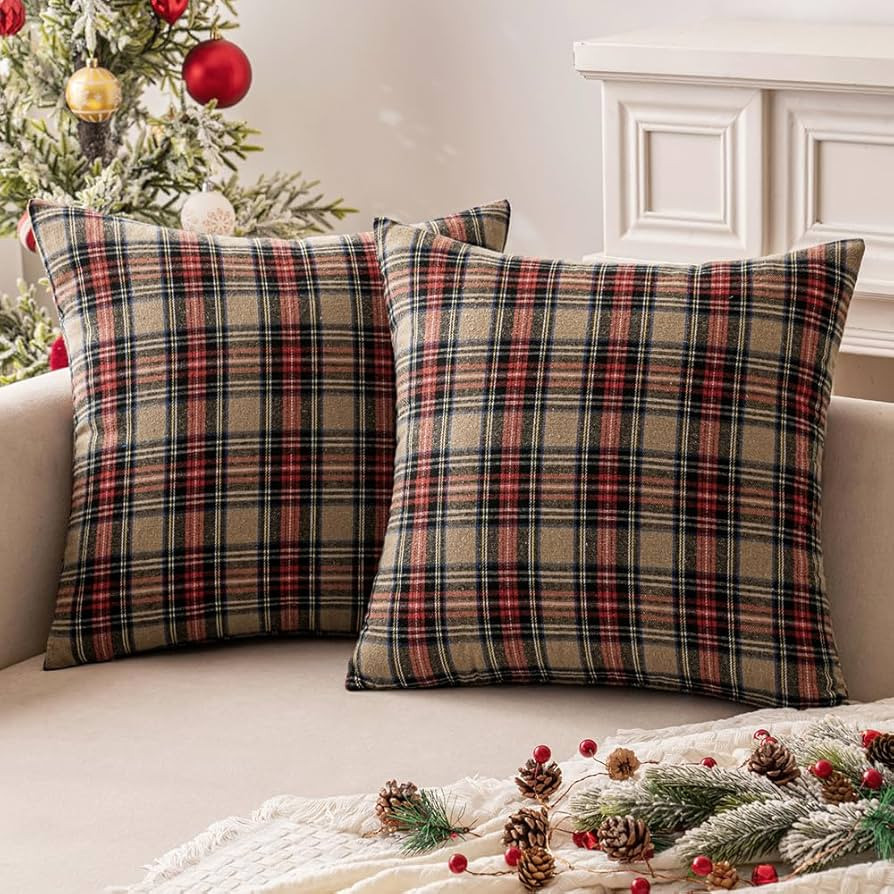 MIULEE Christmas Set of 2 Scottish Tartan Plaid Throw Pillow Covers Farmhouse Classic Decorative ... | Amazon (US)