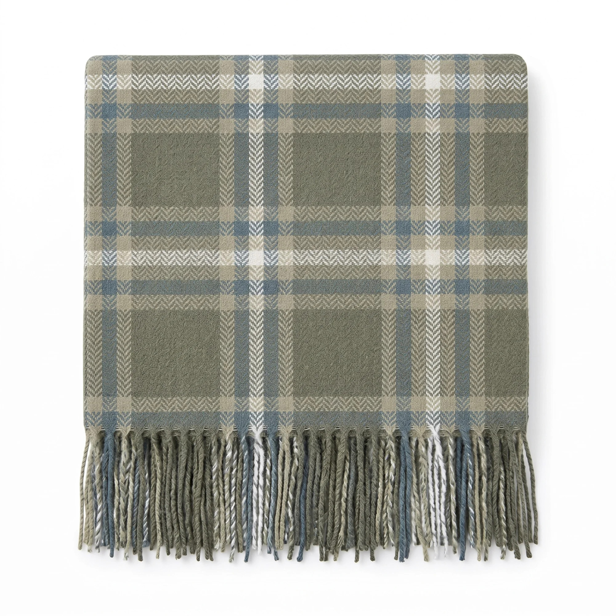 Soft Faux Cashmere Throw Blanket, Laurel Green Plaid Knit with Fringe - 50 x 60 inches, Cozy Decorative Throw for Couch, Sofa, or Bed | Wayfair North America