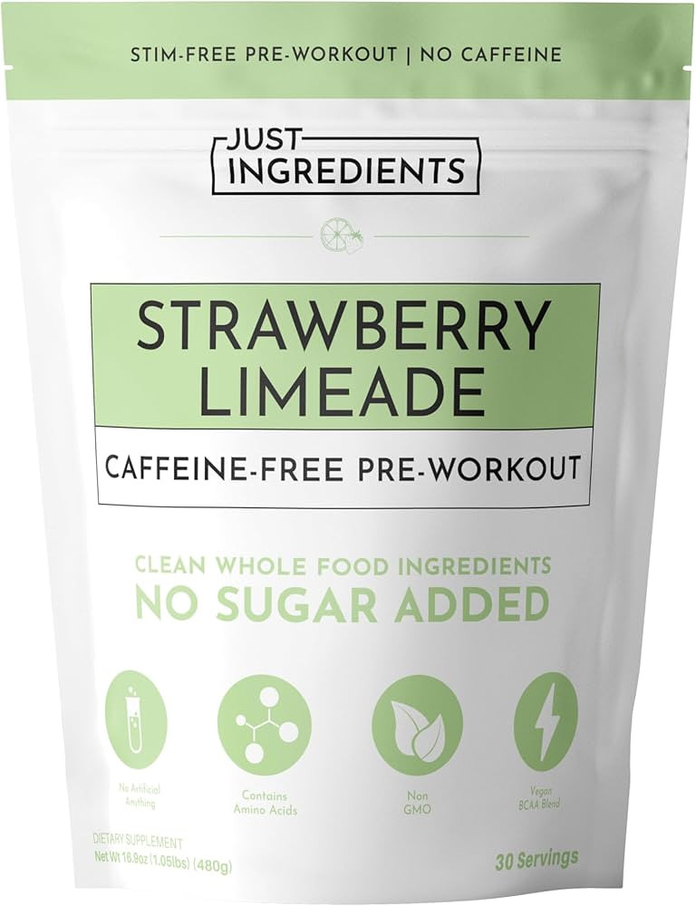 JUST INGREDIENTS Pre-Workout Strawberry Lemonade (Caffeine-Free) - BCAAs, Beta Alanine, Citrullin... | Amazon (US)