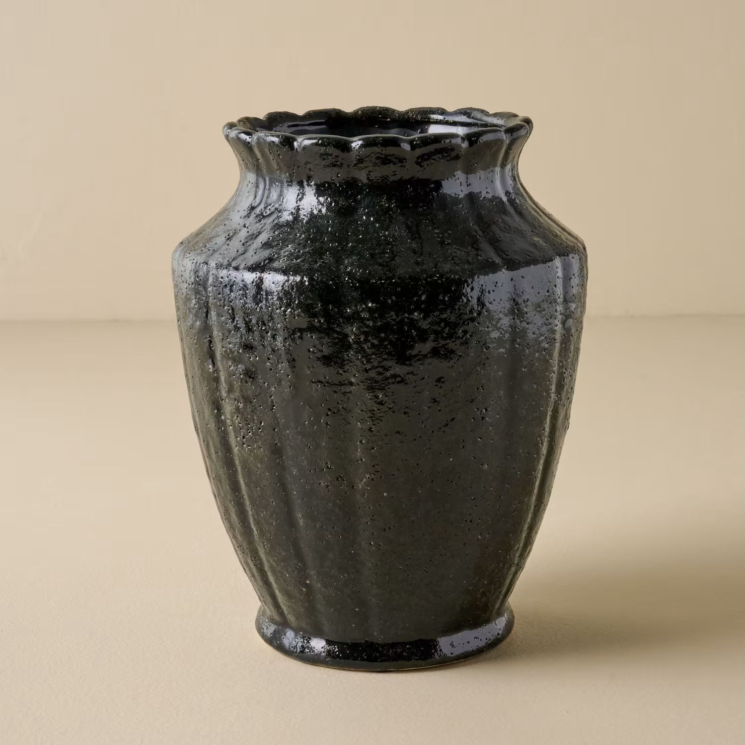 Glazed Black Scalloped Vase | Magnolia