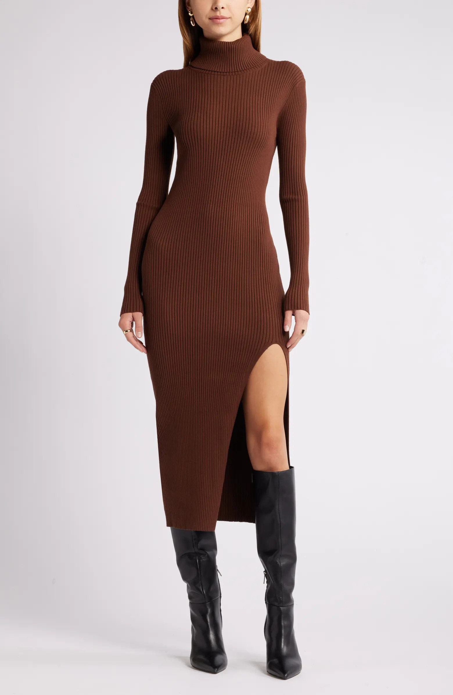 Open Edit Rib Long Sleeve Turtleneck Sweater Dress | Nordstrom | Nordstrom