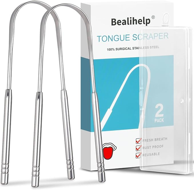 2 Pack Tongue Scraper, 100% Surgical 304 Stainless Steel Tongue Cleaner for Adults And Kids, Prof... | Amazon (US)