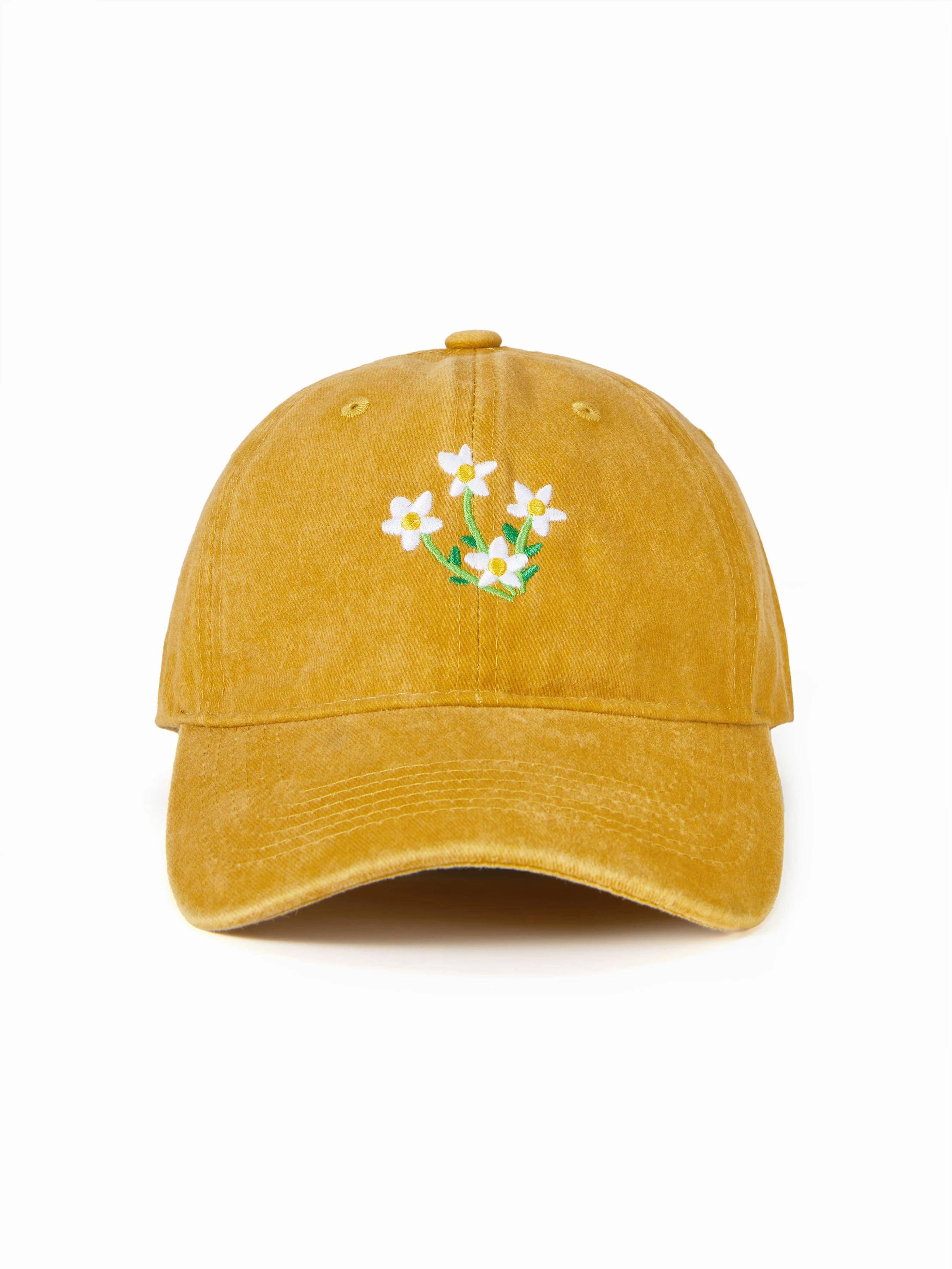Washed Cotton FLOWER EMBROIDERED BASEBALL HAT For Daily Casual | Cider