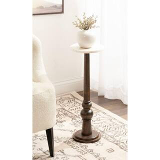 Wegner 8 in. Brown Round Marble End Table | The Home Depot