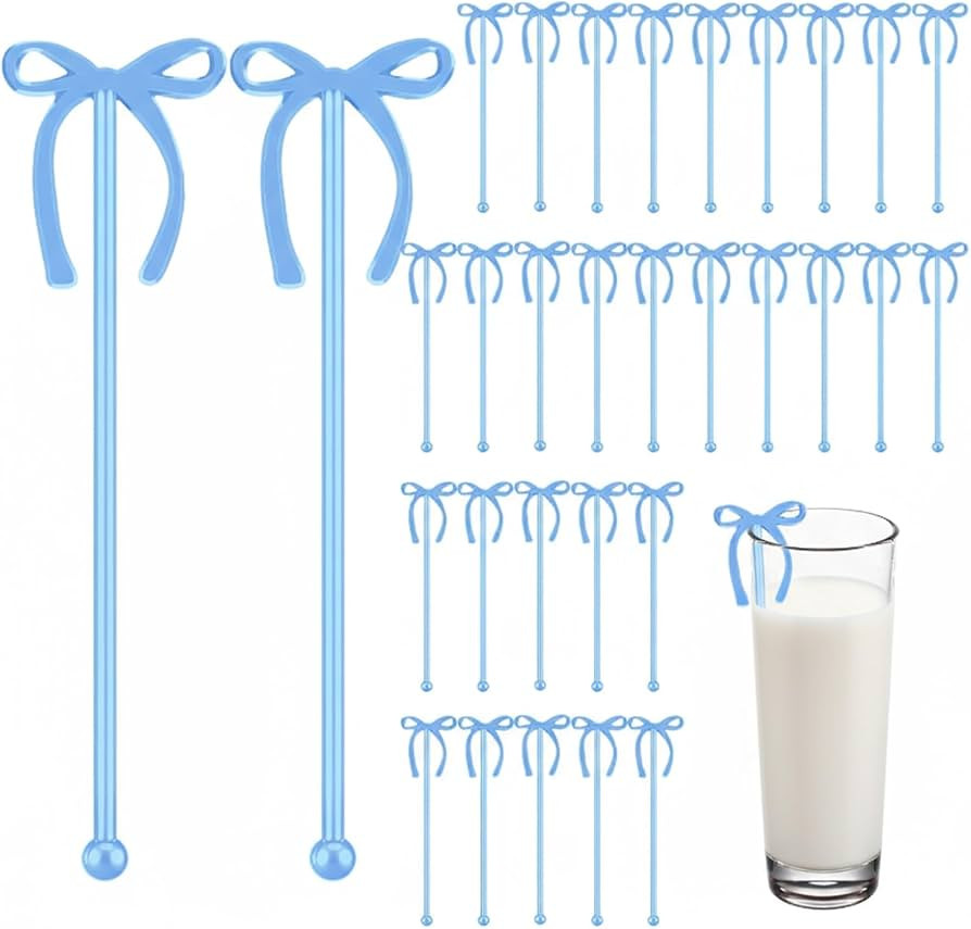 SiliFine 30 Pcs 6 Inch Party Drink Stirrers, Bow Stir Sticks Coffee Stirrers Reusable Plastic Swi... | Amazon (US)
