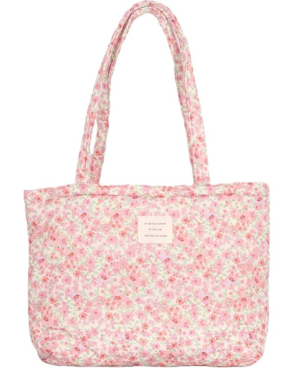 Floral Quilted Cotton Shoulder Bag for Women Medium Size Handbag Large Capacity Thickened Design ... | Amazon (US)