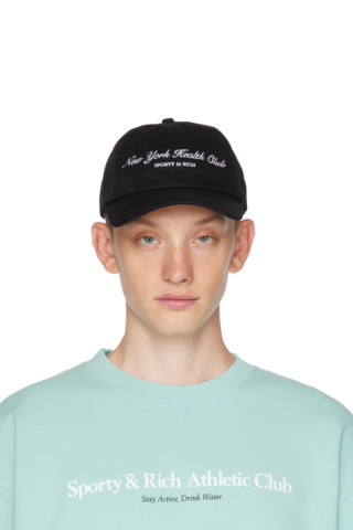 Sporty & Rich - Black & White 'NY Health Club' Cap | SSENSE
