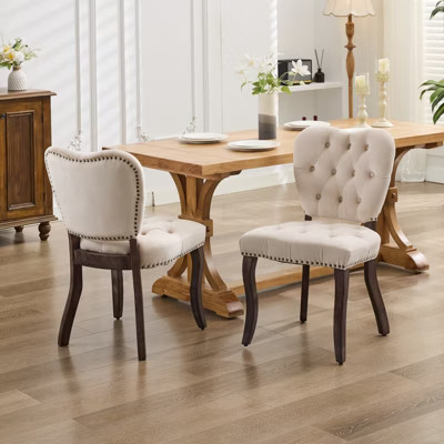 MOEPISY Set of 2 French Vintage Tufted Upholstered Fabric Dining Chair, Beige | Target