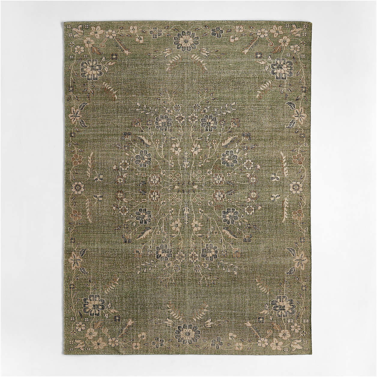 Florence Performance Traditional Floral Green Handknotted Area Rug 8'x10' | Crate & Barrel | Crate & Barrel