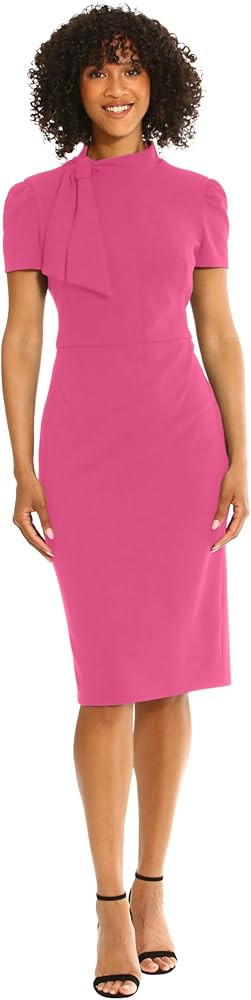 Maggy London Women's Midi Short Sleeve Sheath with Neck Tie Career Office Work Wear | Amazon (US)